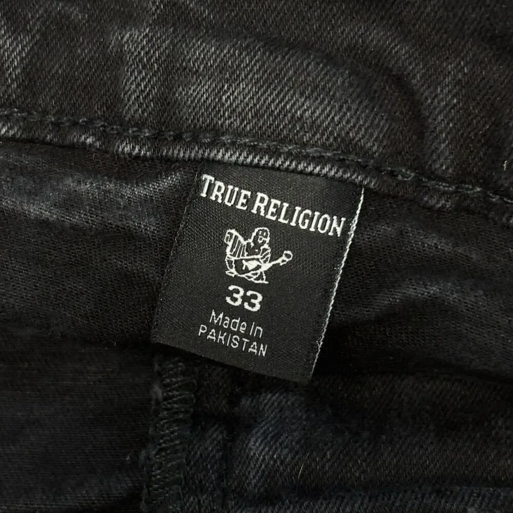 True Religion Men Ricky Relaxed Straight Jeans Size 33x32 Black Denim C124 -5